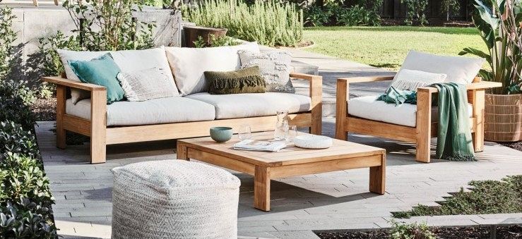 Hamptons 1 Seater Sofa - Oyster and Natural Teak